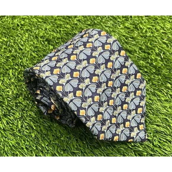 ERMENEGILDO ZEGNA Men's Tie Blue Gold Geo 57L 3.5W ITALY EUC MINT! Retail-$175 - Picture 3 of 14